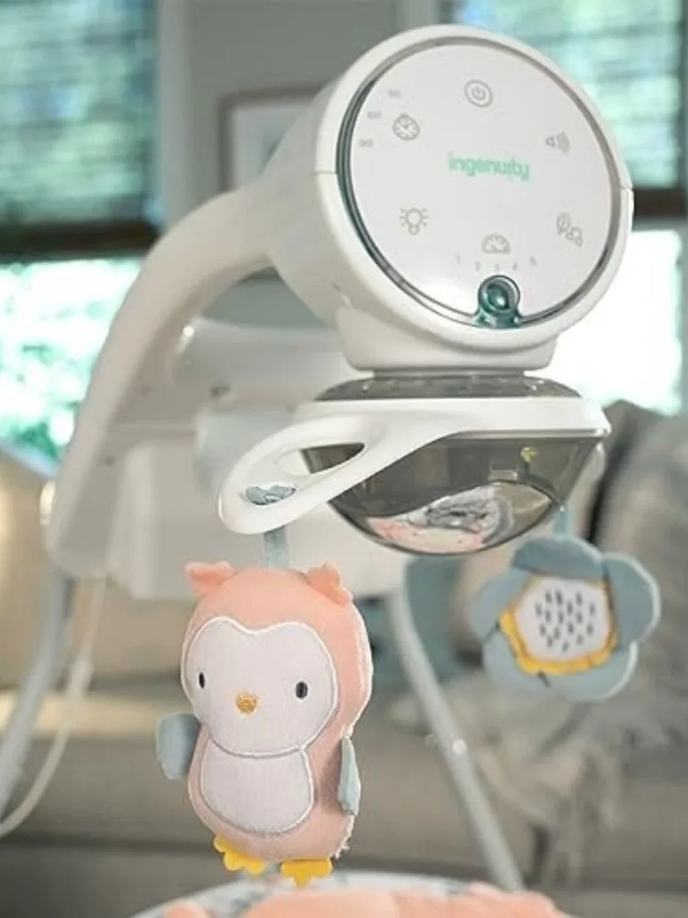 Baby Swing Gray Pink Rotating Seat 5 Speeds 20 Melodies